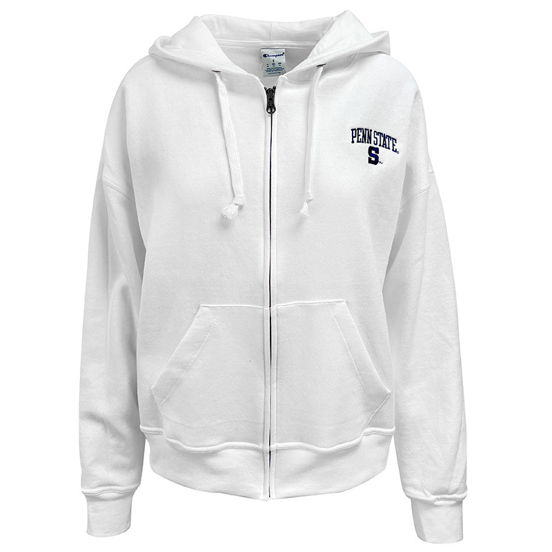 White Champion Ladies Powerblend Hoodie Full Zip, Relaxed Fit