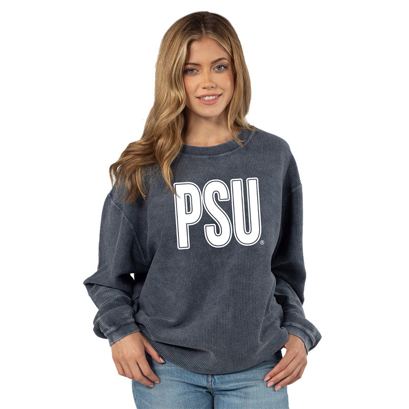 Women's Crew Neck Sweatshirt Chicka-d Women's Corded Crew Sweatshirt - Charcoal Medium Cotton Pullover Soft Corded Fabric Sweater