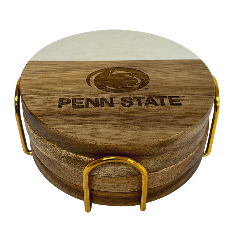 4 Pack Marble and Wood Coaster Set