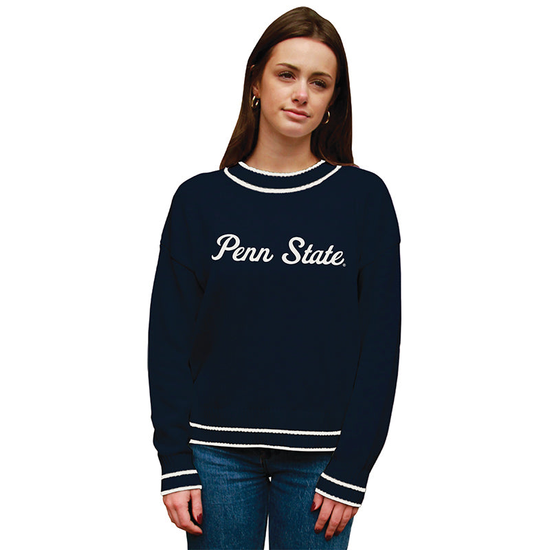 Ladies Intarsia Script Penn State Sweater