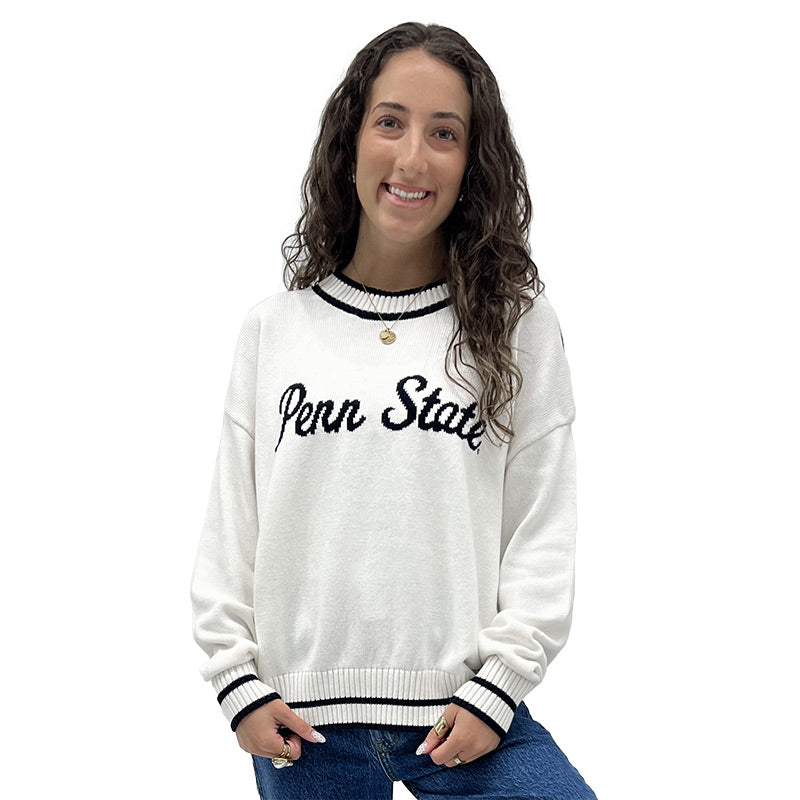 Ladies Intarsia Script Penn State Sweater