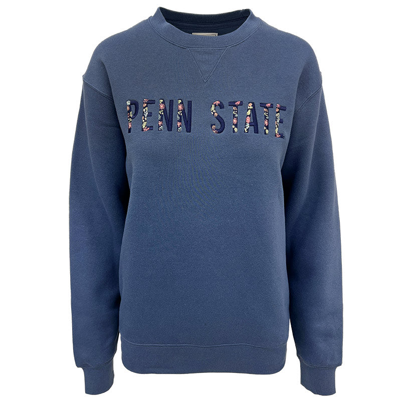 Big Cotton Ladies Embroidered Flower Crew