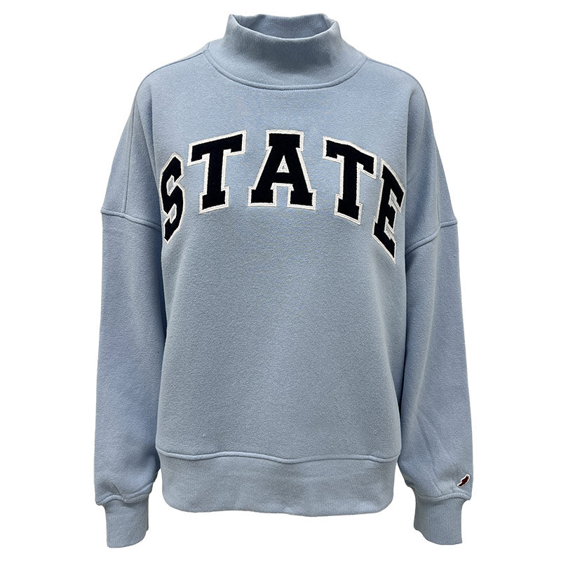 League Ladies STATE Mock Neck Crew Sweatshirt - Lt Blue